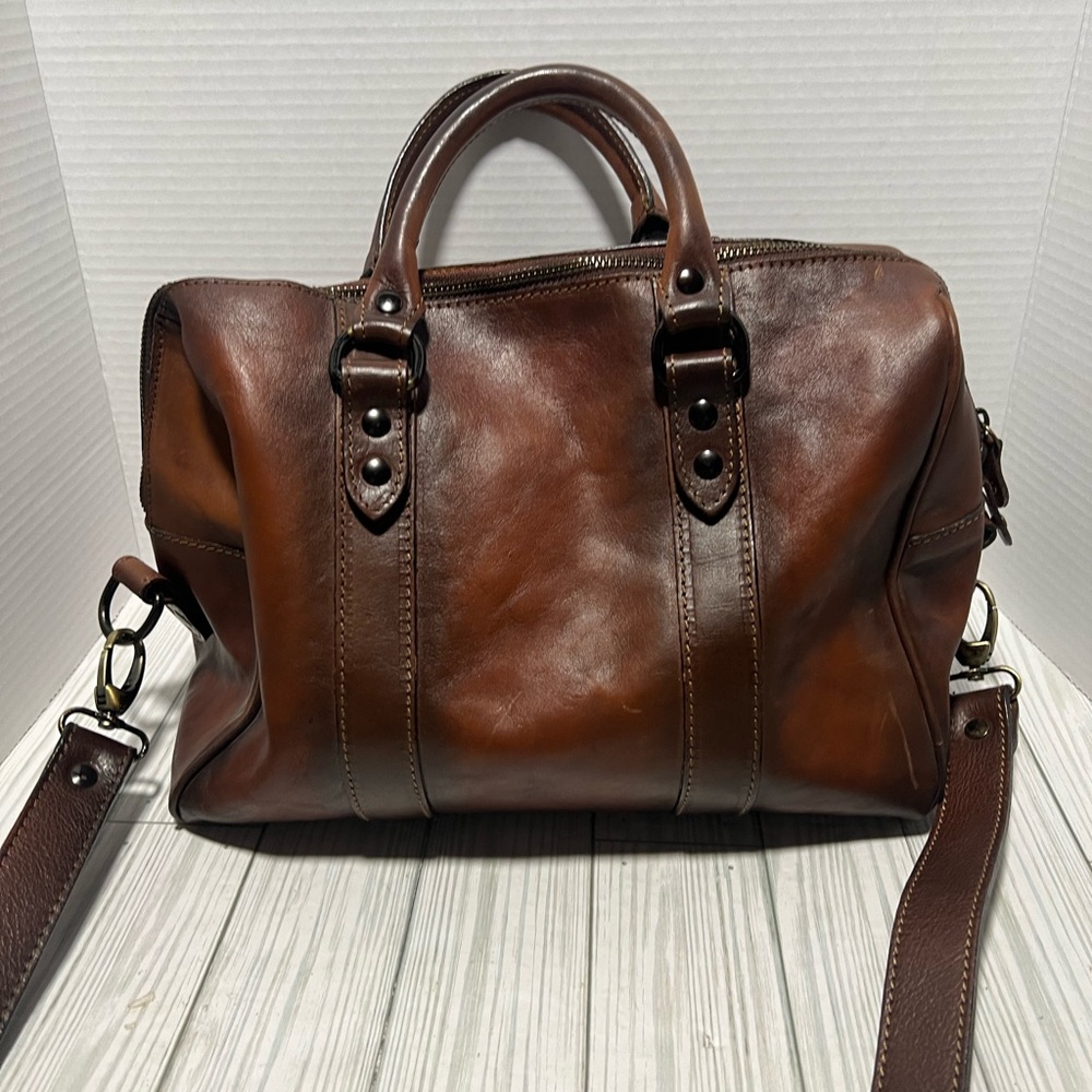 Structured Brown Leather Satchel with Detachable Strap